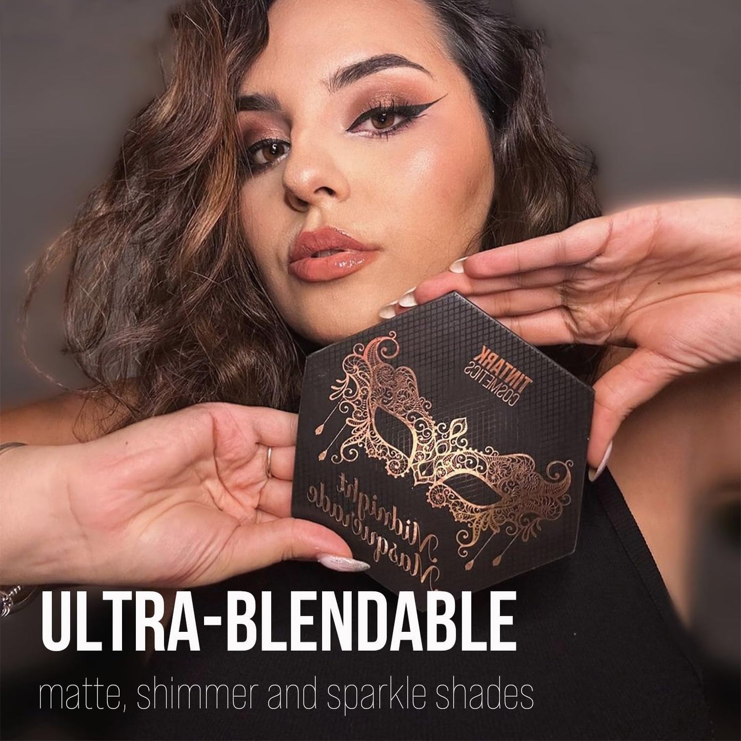 Tintark Black Smokey Eyeshadow Makeup Palette, Dark Smoky Eye Shadow Palettes for Halloween Goth Make up Glitter Shimmer Matte Pallets, Midnight Masquerade 21 Colors Brown Neutral Naked, Talc Free