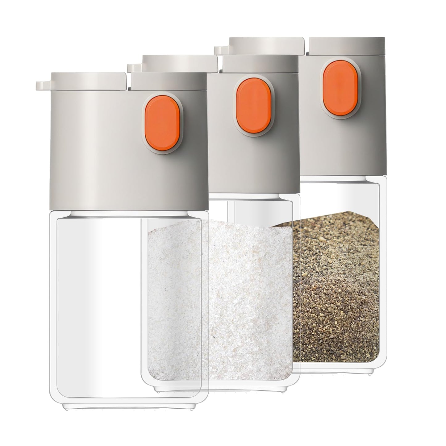 Realand 3 Pack Salt and Pepper Shakers with Quantitative Spout, Glass Measuring 0.5g Salt Shaker Dispenser, Spice Shaker for Salt Sugar Seasoning Kitchen Cooking Camping