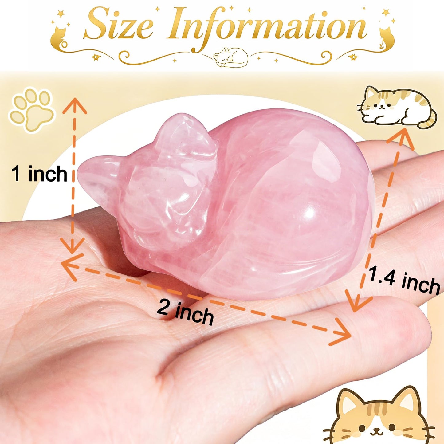 EZEELAI 2Pcs Crystal Rose Quartz Cat Figurines, 2" Pink Sleeping Cat Crystal Sculpture, Healing Crystal Decors Statue, Home Office Desk Decor, Cat Themed Ornaments Gift for Cat Lovers