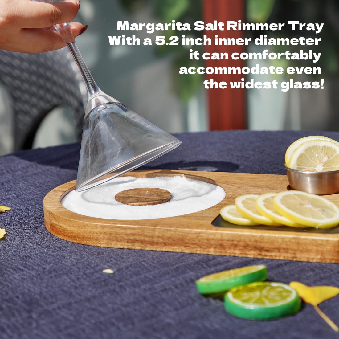 HALE OTEIR Margarita Salt Rimmer Set - Acacia Wood Cocktail Salt & Sugar Rim Maker with Slate Board, Lemon Slicer & Serving Bowl - Bartender Tools for Margaritas, Bar Accessories