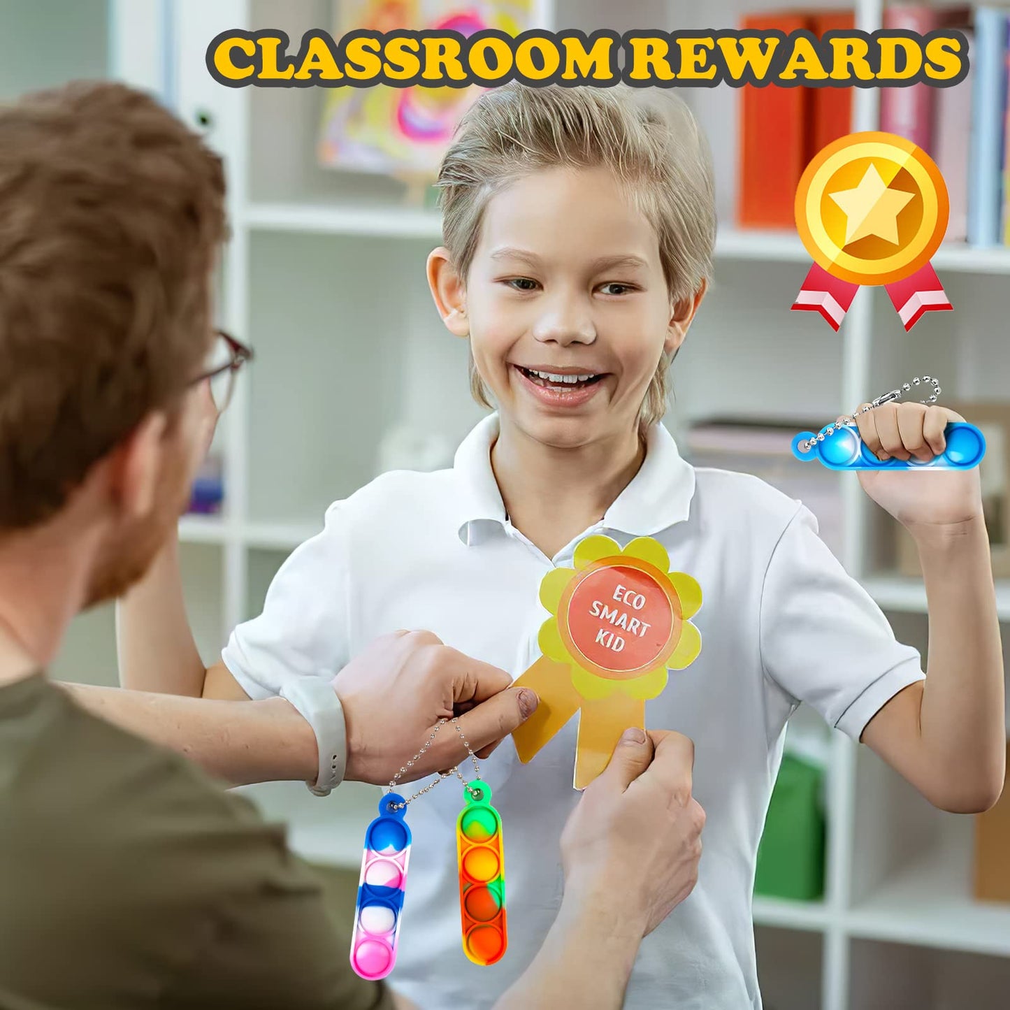 46Pcs Pop Keyring It Fidget Toys Pack Party Bag Fillers for Kids, Poppet Keyring Christmas Eve Box Stocking Fillers Game Prizes Kids Valentines Birthday Party Favour Gifts Sensory Toys for Girls Boys