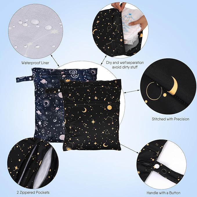 2pcs Travel Waterproof Laundry Bag, Cloth Diaper Wet Dry Bags