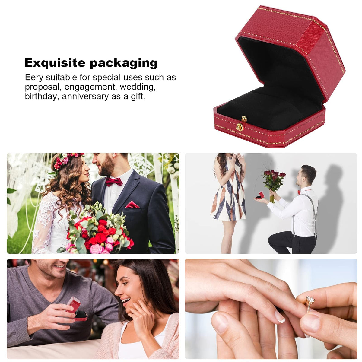 Tomotato Jewelry Rings Box, Square Wedding Ring Case Earrings Brooches Gift Box Trinket Case Velvet Couple Rings Boxes for Proposal Engagement Valentine's Day Wedding Anniversary Mother's Day