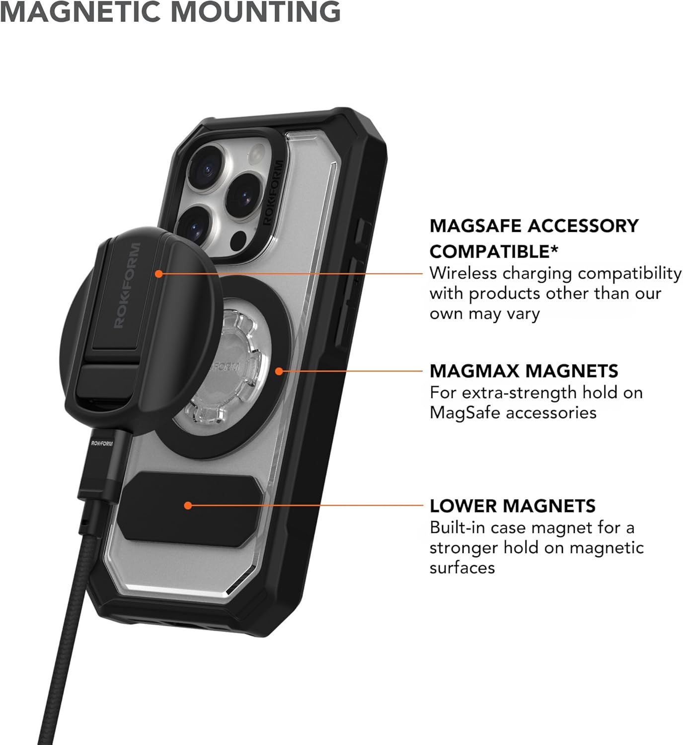 Rokform Rugged Case Compatible with iPhone 16 Pro Max, Magnetic Cover (Black)