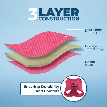 Voyager Step-in Plush Dog Harness – Soft Plush, Step in Vest Harness and Reflective Dog 5 ft Leash Combo with Neoprene Handle for Small and Medium Dogs by Best Pet Supplies -Set (Fuchsia Corduroy), S