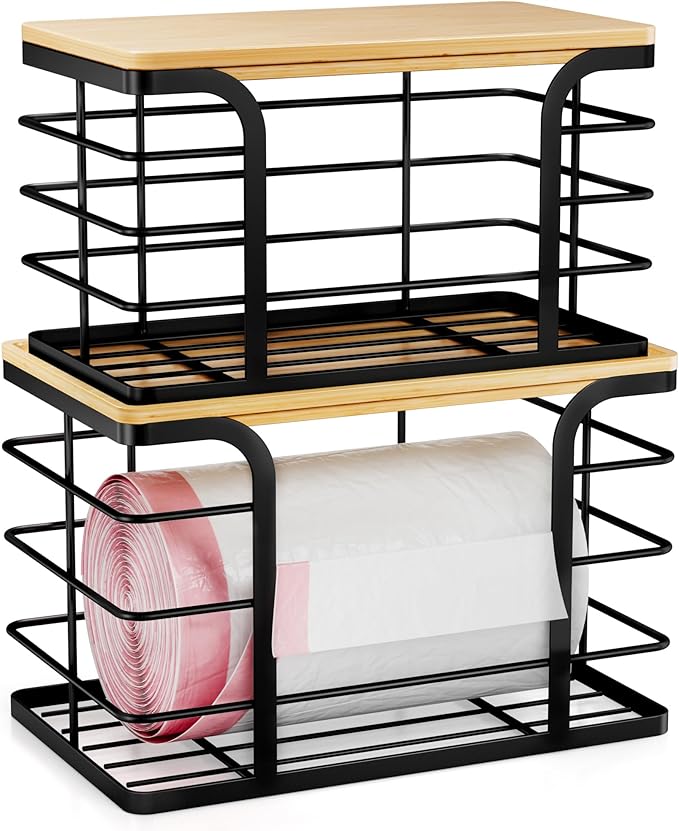 2 Pack Stackable Storage for Kitchen Laundry Pantry Organizers, Trash Bag Holder