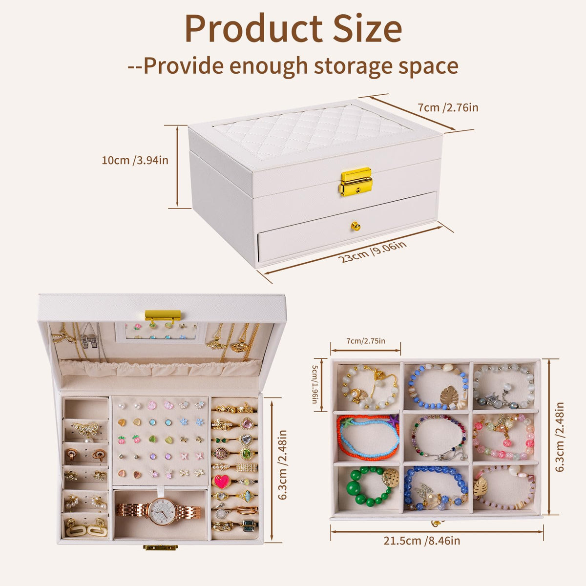 coobest Jewelry Box, 2 Layer Jewelry Organizer with Velvet Earring Organizer, Jewelry Holder Organizer Travel, White Jewelry Boxes for Women, Jewelry Boxes & Organizers for Girls, Christmas Gifts