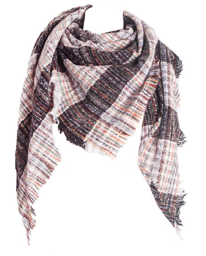 Wander Agio Womens Warm Scarf Triangle Shawls Scarves Fichu Rough Stripe Plaid White Medium