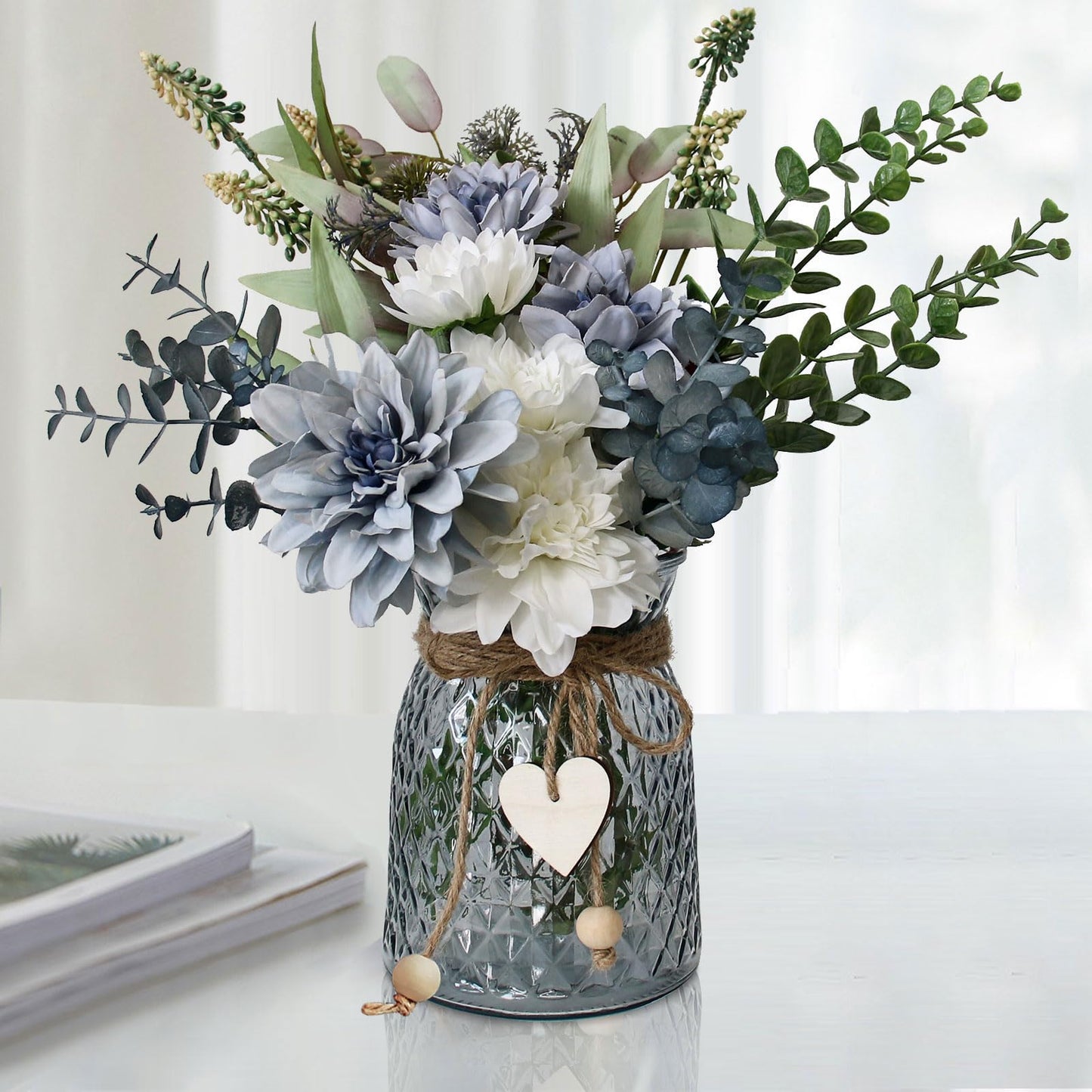 Leftover Fake Flowers in Vase,Faux Flowers in Vase,Table Centerpieces for Dining Room,Flower Centerpieces for Tables,Artificial Flowers,Kitchen Decor,Coffee Table Decor