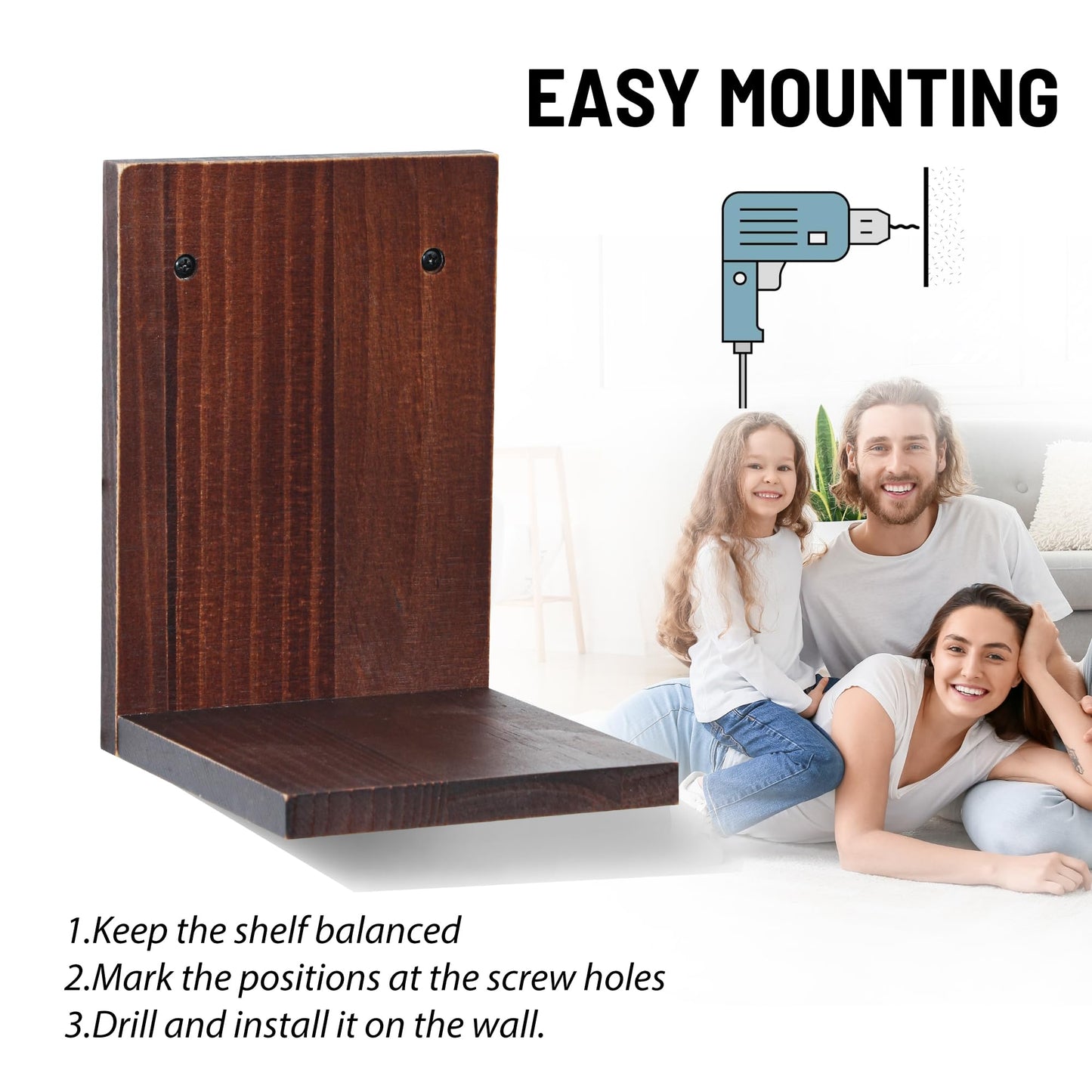 Small Wall Shelf Modern,Wooden Mini Floating Shelves,Indoor Wall Mounted Plants Shelf L Shaped,Midcentury Display Decorative Holder for Gallery Living Room Bedroom Porch,Pine,4 Pack(Rustic Walnut)