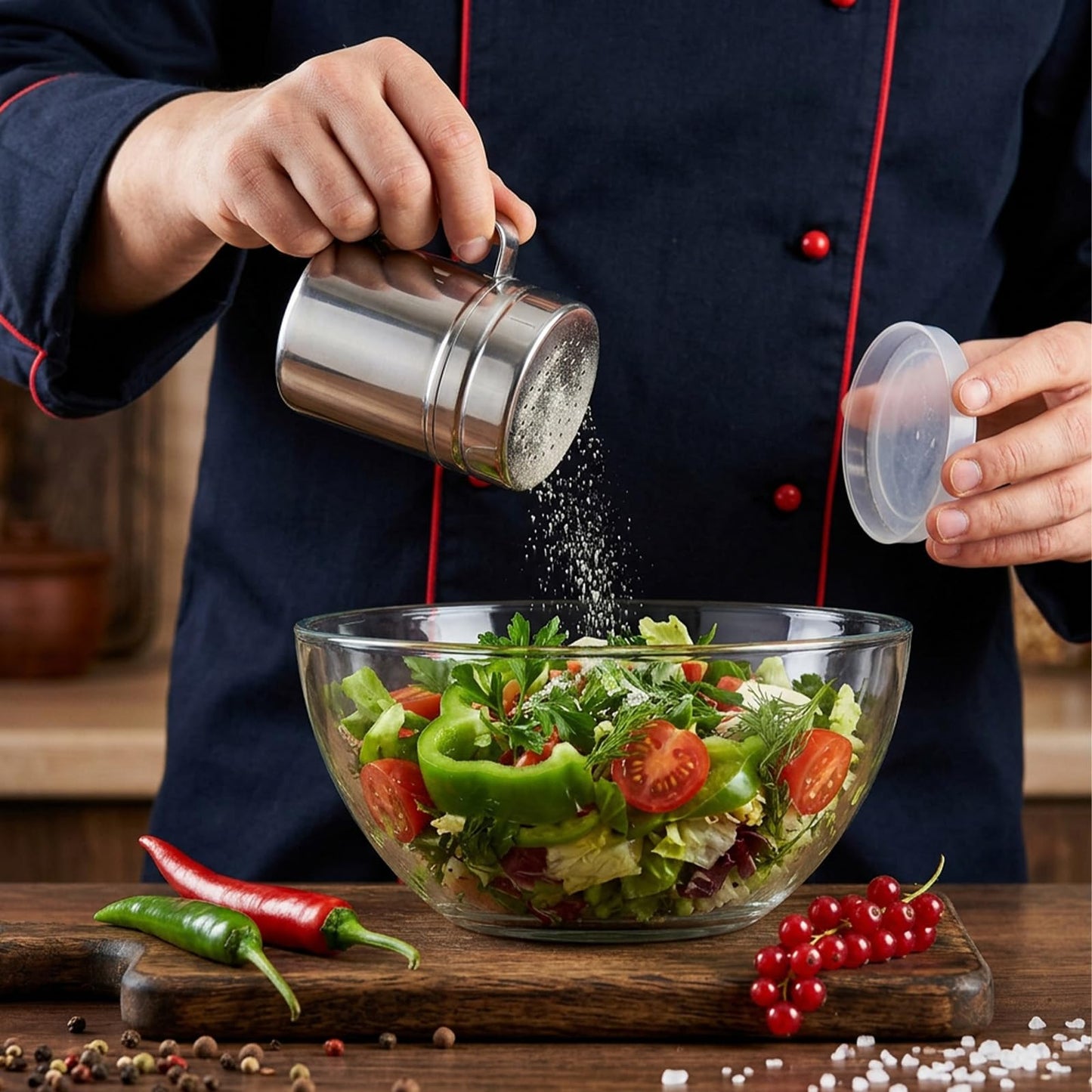10 Pcs Popcorn Salt Shaker, Stainless Steel Salt and Pepper Shakers with Lid and Handle, 10 Oz Dredge Spice Seasoning Condiment Shakers for Kitchen Cooking Baking