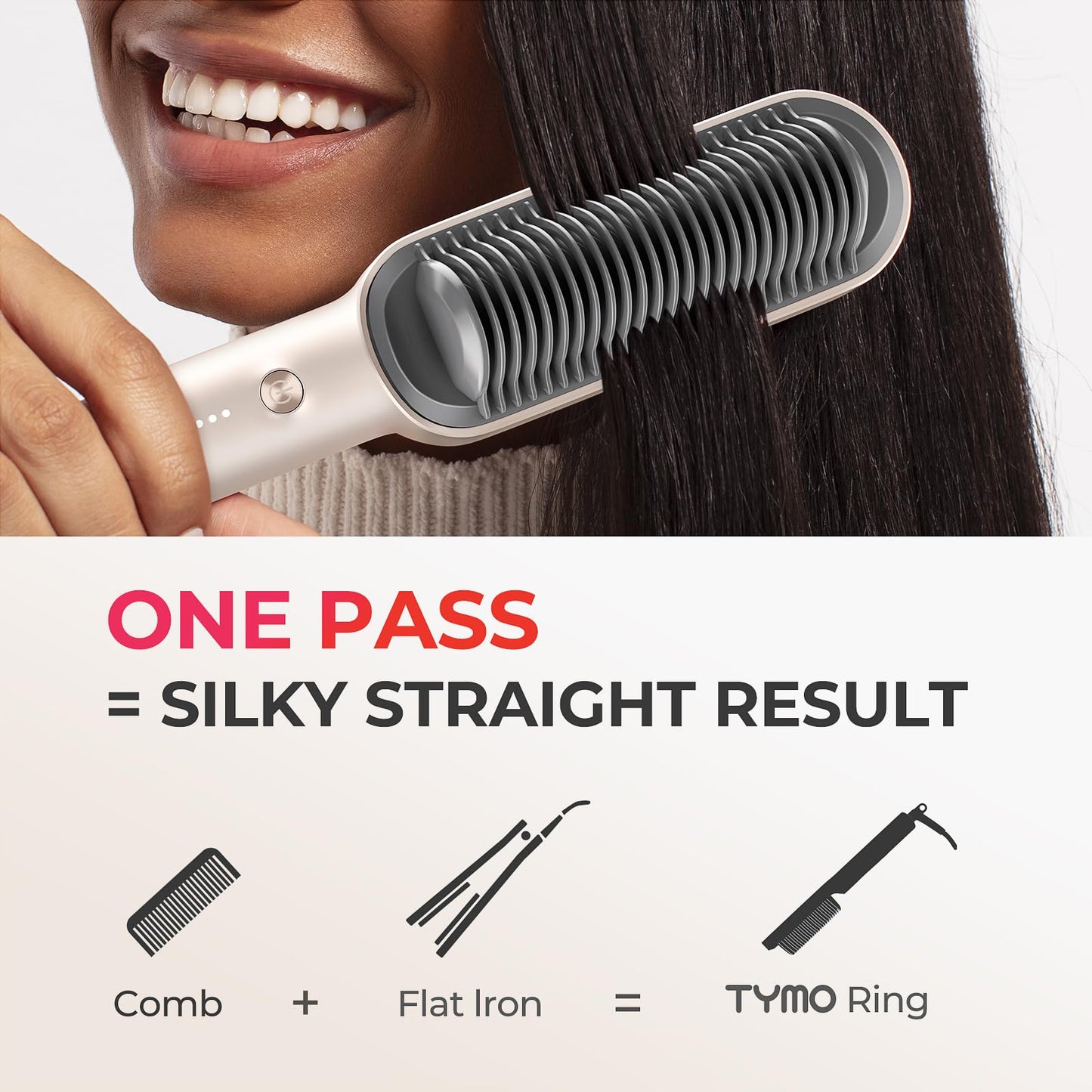 Hair Straightener Brush, TYMO Ring Hair Straightener Comb Straightening Brush for Women with 5 Temps 20s Fast Heating & Dual Voltage, Black