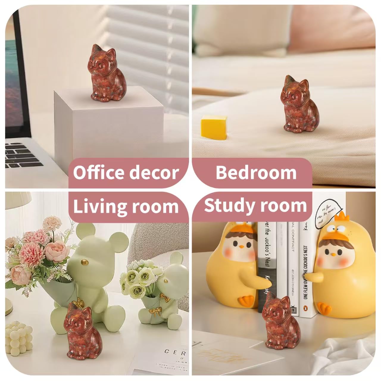 Bosfante 2" Agate Cat Figurine for Independence&Wisdom,Cat Statue for Soft Yet Wild,Cat Decor for Homes&Offices