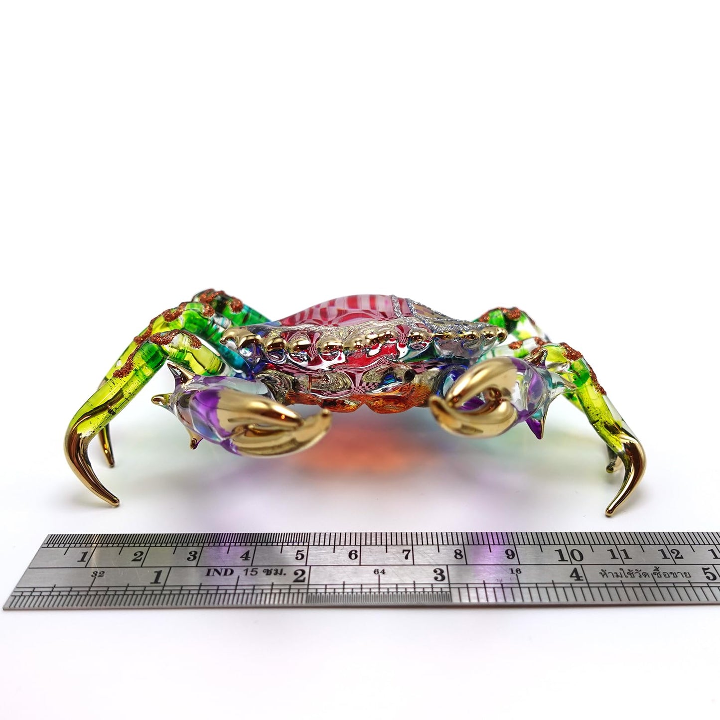 Sansukjai Big Crab Figurines Animals Hand Painted Blown Glass Art W22k Gold Trim Collectible Gift Decorate 5"