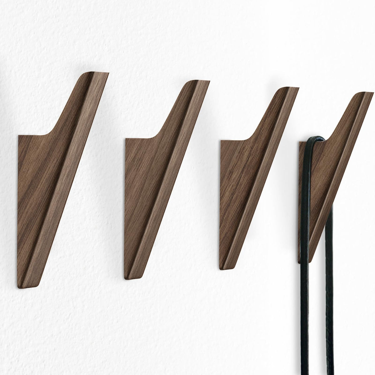 FCOWK Walnut Wood Wall Hooks - 4 Pack, Heavy Duty Coat Hooks Wall Mount for Entryway, Bathroom & Bedroom. Minimalist Wooden Wall Hooks for Hanging Coat, Hat, Bag, Towel, Backpack (Light Walnut)