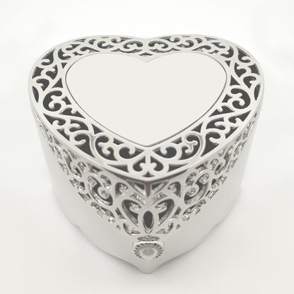 Cherished Moments Baptism Gift for Girls Jewelry Keepsake Box with Heart-Shaped Filigree Design and Engraved Cross, Silver Toned