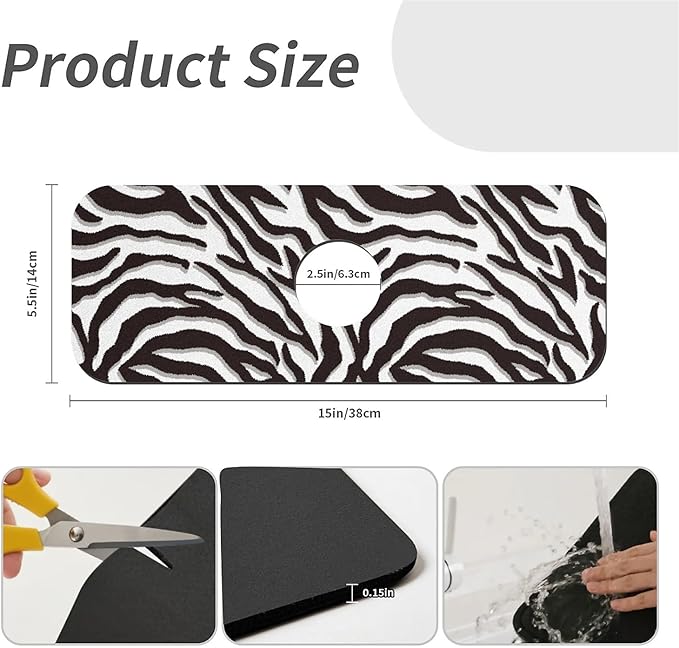 Kitchen Sink Splash Guard，Black-white checkered- Faucet Mat Sink Gadgets-Super