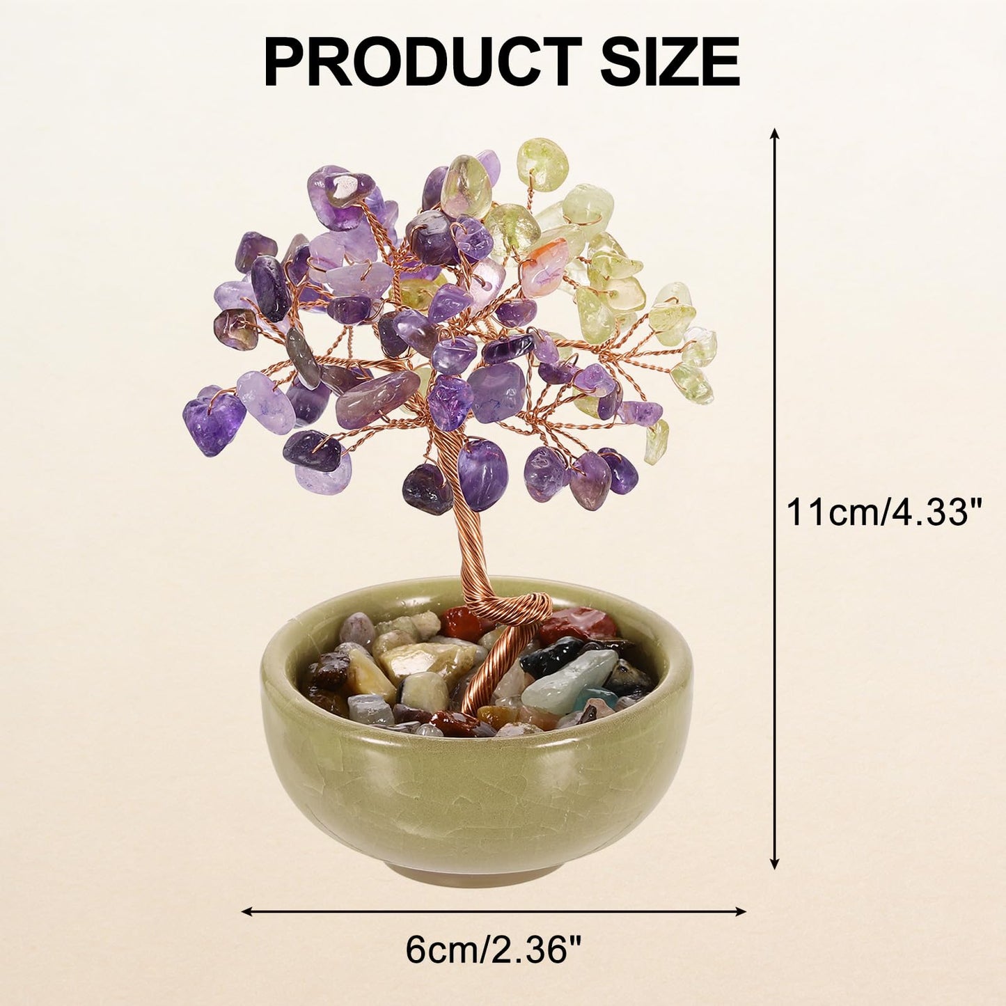 MECCANIXITY 7 Chakra Crystal Tree of Life, Natural Amethyst & Citrine Gemstone Tree Handmade Feng Shui Bonsai with Agate Base for Positive Energy, Good Luck, Home Decor (4 x 2.4 Inch)