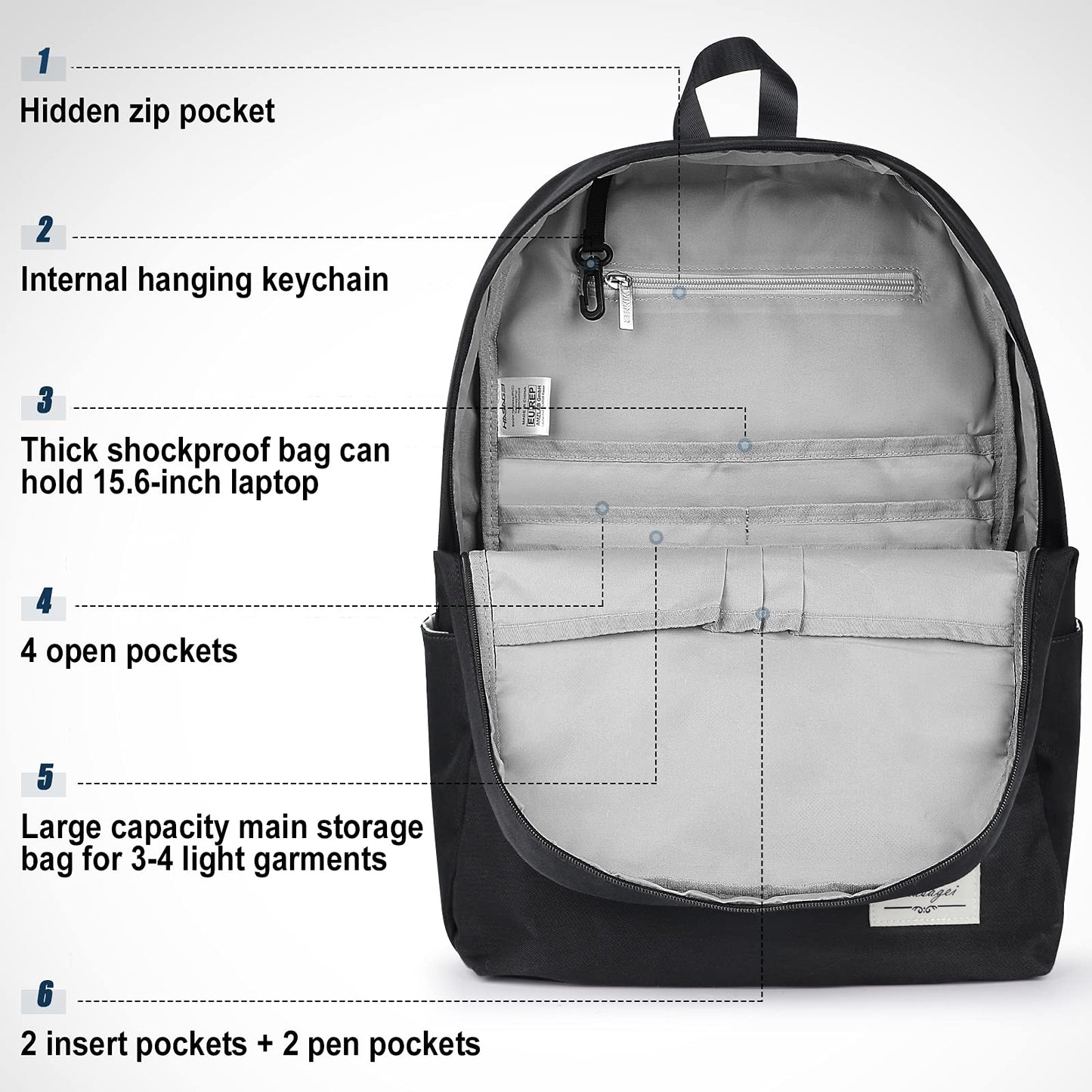 HASAGEI Backpack for Men and Women - 15.6 Inch Laptop Compartment, Modern Waterproof Daypack, Large School Bag for Teenagers, Hiking and Travel