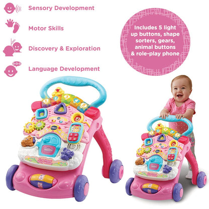 VTech First Steps Baby Walker | Push Along Walker Baby Toy with Shapes, Sounds, Music, Phrases, Pretend Play and More | Suitable for Babies from 6 Months, 1, 2 & 3 Year Olds, Boys & Girls, Pink