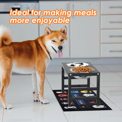 ADENGL Metal Raised Dog Bowl Stand for Dogs, Stronger Elevated Dog Bowls with Sprill Proof Mat, Dog Food & Water Bowls 25.4cm (1200ml-Stainless Steel Bowls, Mat-40 * 60cm)