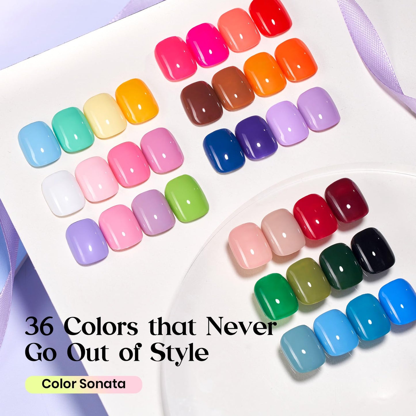 beetles Gel Polish 44pcs Fall Gel Nail Polish Set 36 Colors Brown Burgundy Red Blue Purple Orange Green Black Nude White with Base Top Coat UV LED Needed Salon DIY at Home Gift for Women Colorful Muse