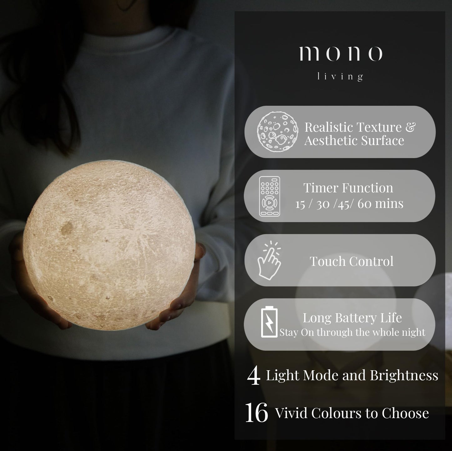 mono living 5.9 Inch Moon Lamp for Adults - 16 Color LED Light Up Moon Ball, Large Realistic 3D Night Light with Remote & Timer - Unique Thanksgiving & Gifts