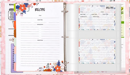 3 Ring Recipe Binder 8.5" x 11" Recipe Book Recipe Binder Kit with 60 Printed Recipe Cards 4'' x 6'', 8 Category Dividers to Write in Your Recipes, Unique Gifts for Women (White)