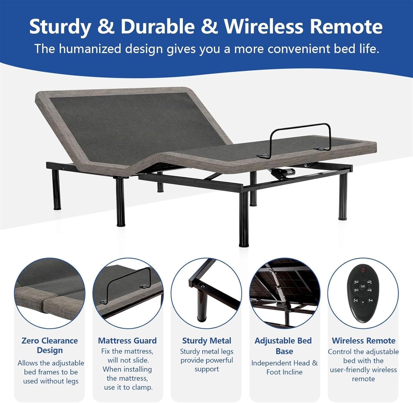 Queen Size Adjustable Bed Frame, Updated Adjustable Beds with Thickened Frame, Wireless Remote, Voice control, Separate Head/Foot Lift, Sturdy Metal, 0 Gravity/Anti-Snore, Smart Electric Bed Base