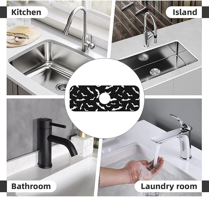 Halloween Cool Black Bat Kitchen Sink Splash Guard Faucet Mat Super Absorbent