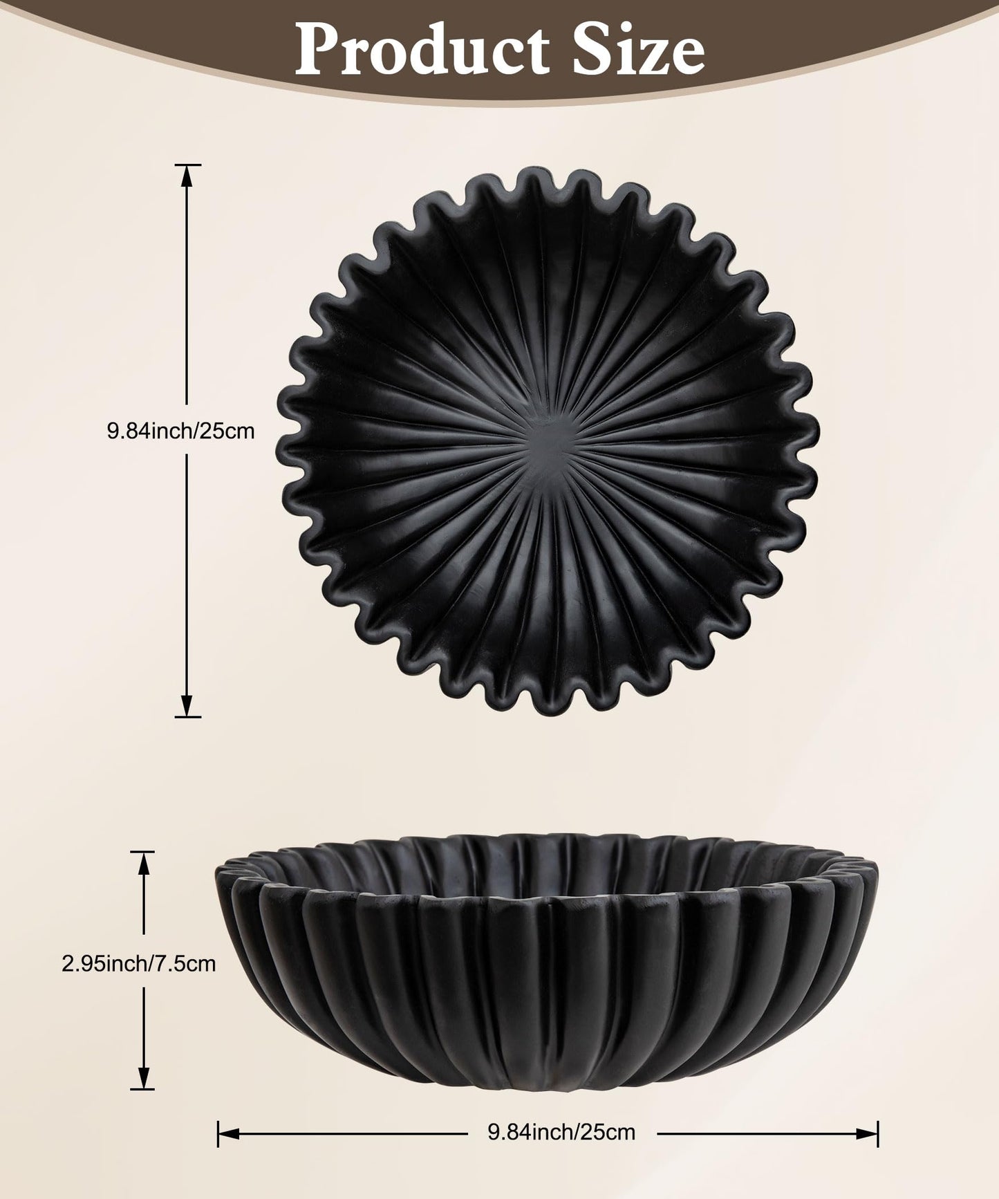 Zielozod Large Decorative Bowl for Home Decor,Decorative Fruit Bowl for Kitchen Counter, Table Centerpieces, Modern Key Bowl for Entry Table, Coffee Table(Black)