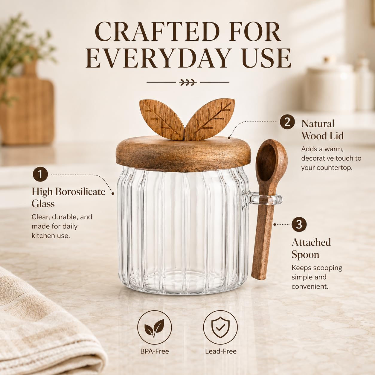 Sugar Bowl with Lid and Spoon, 17 oz Airtight Sugar Jar Container, Easy-to-Use Sugar Container with Lid and Spoon Sugar Bowls for Tea Coffee Brown Sugar Container, Cereal Tea Salts Spice Jar