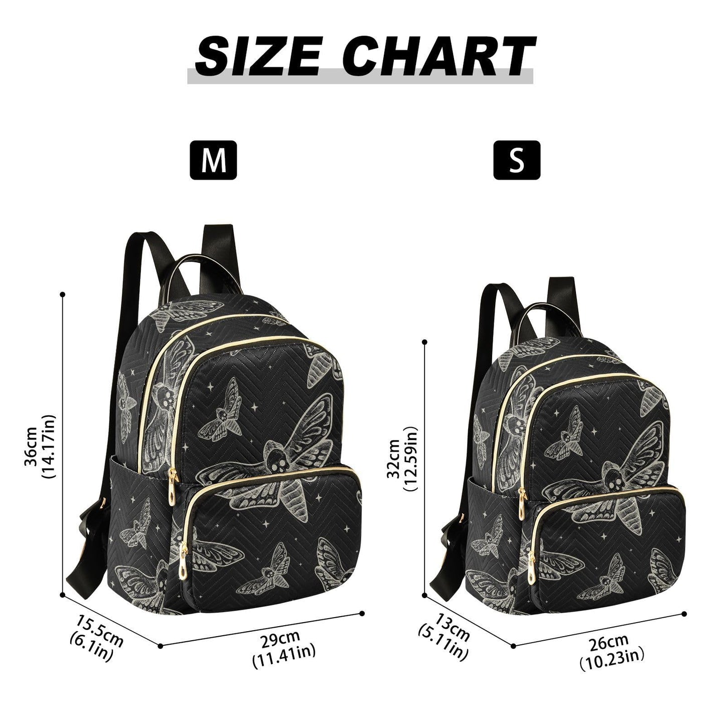 Sletend Mini Backpack Gothic Skull Butterfly Moth Fashion Backpack Purse for Women,Handbag Shoulder Bag Casual Daypack, Ladies Gift for College Work (S)