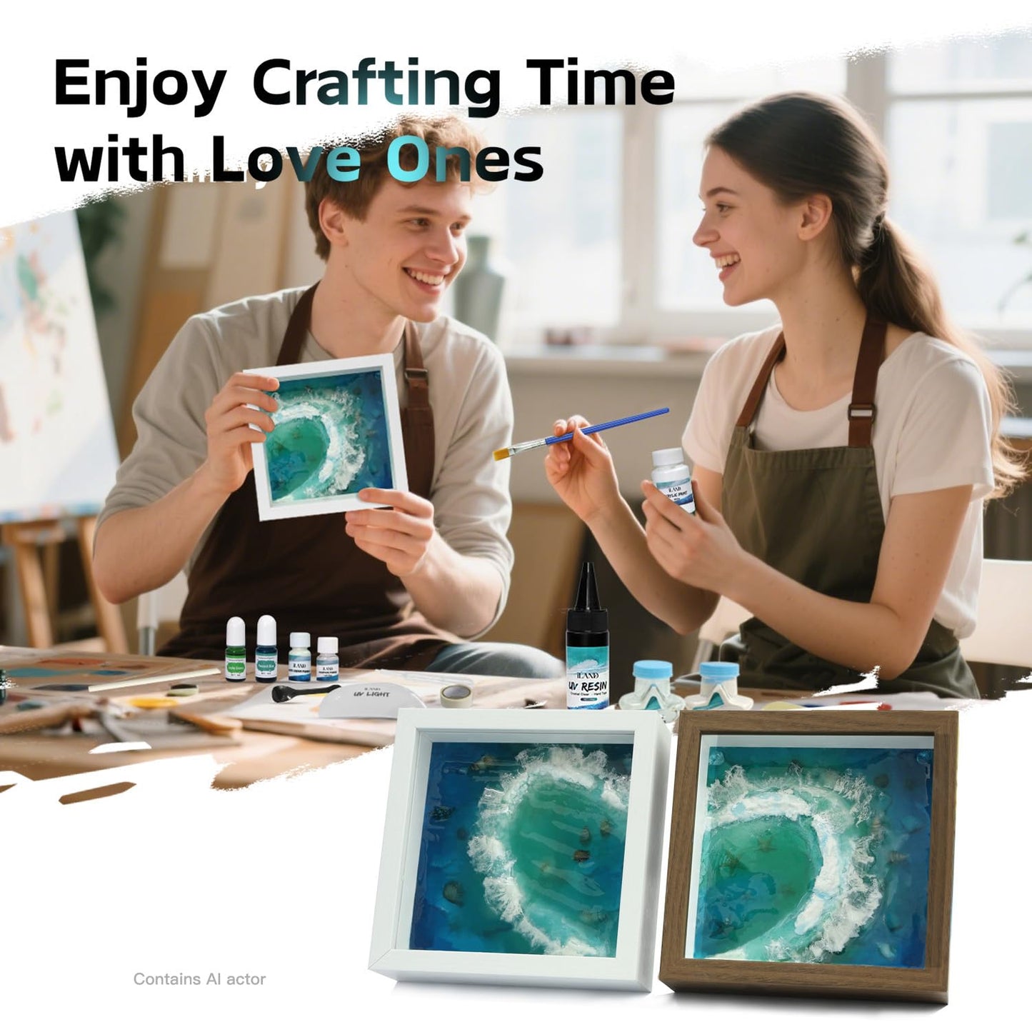 iLAND Crafts for Adults Zen Ocean Resin Art Kit, Creative Teen Crafts Resin Kit for Beginners, Crafting Hobbies for Women, DIY Sea Art Projects for Adults, Unique Beach Themed Gifts for Crafty Crafter