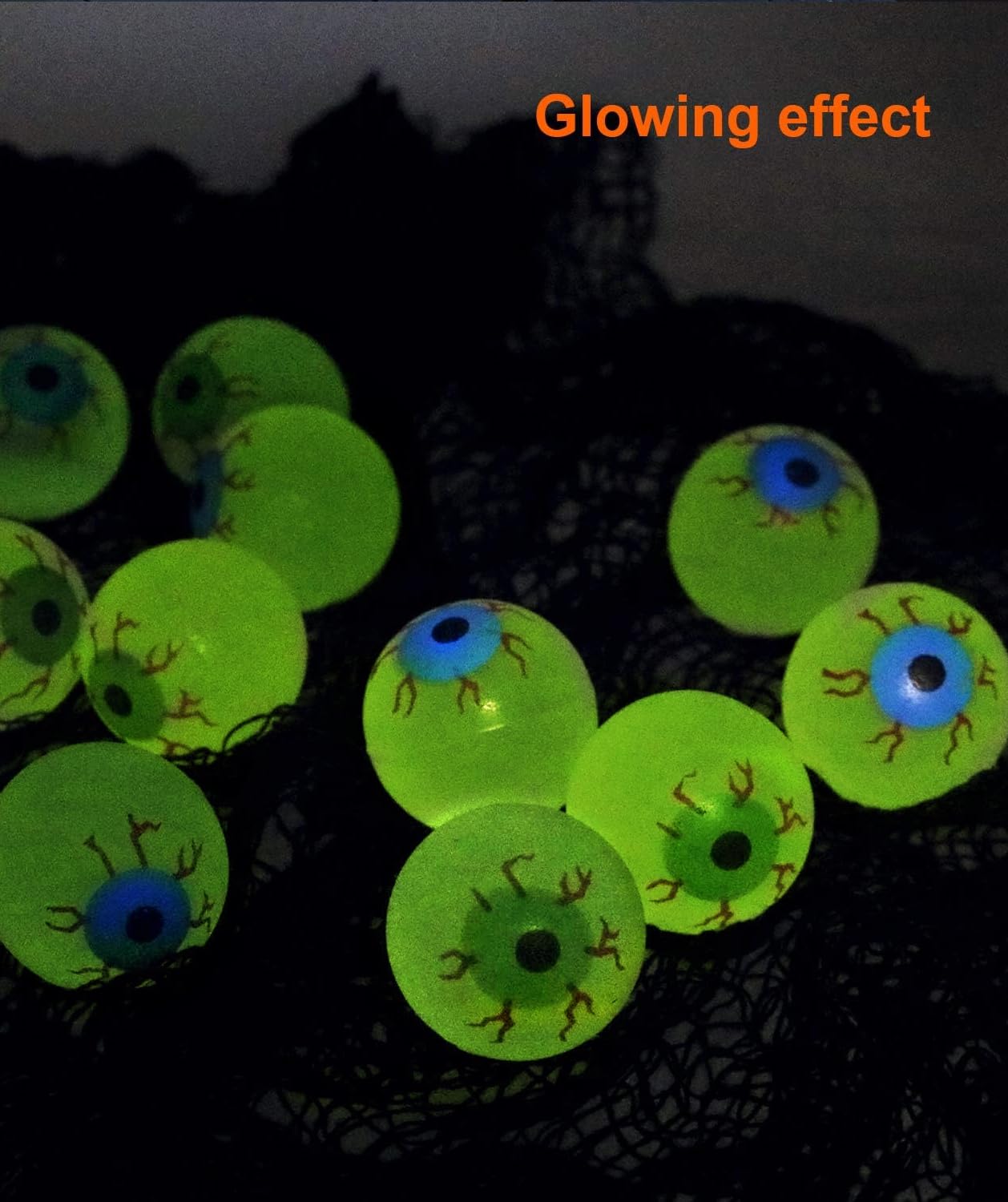 GiftExpress 24ct, 32MM Glow in The Dark Eyeball/Glow in The Dark Bouncy Ball/Halloween Supplies/Halloween Treats/Halloween Toys/Toy Eyeball (24 pc Eyeball)