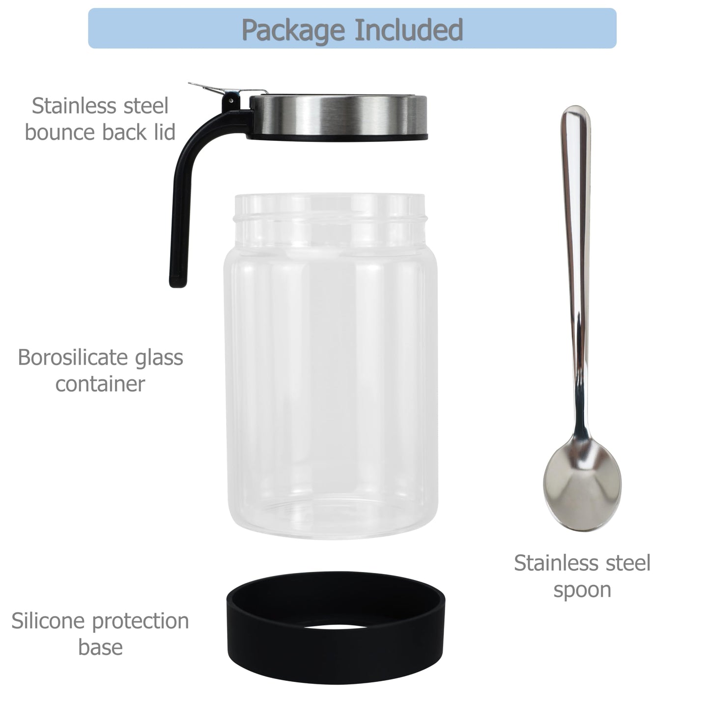 EIKS Clear Glass Condiment Jars with Lids and Spoons for Serving & Storing Seasoning Salt Sugar Spice Pepper, Working in Home Kitchen Coffee Restaurant, Container Capacity 450ml/14.5oz