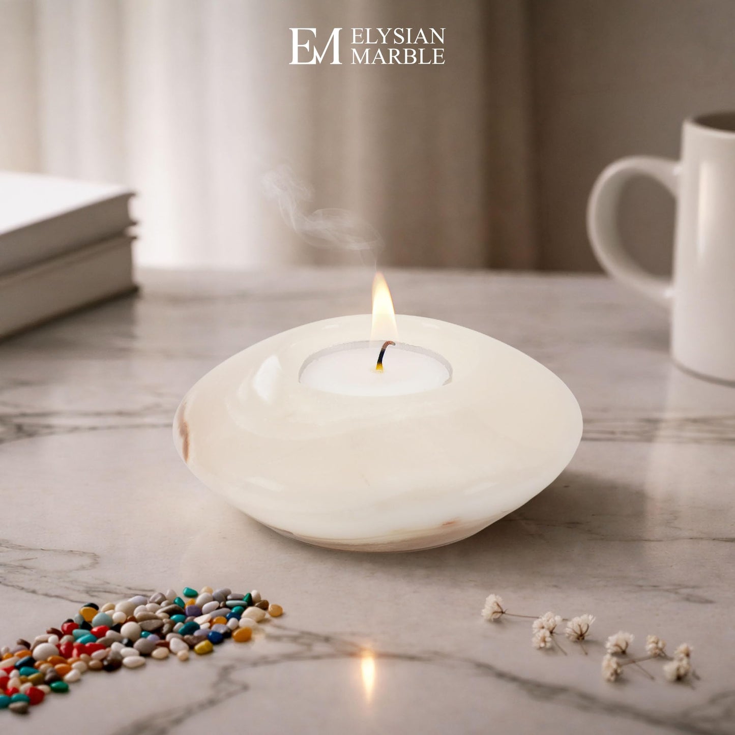 Tea Light Candle Holders Set of 3 – Handcrafted Natural Marble Tealight & Votive Holders in Graduated Sizes (4", 3.5", 3"), Decorative Stone Candle Holders for Home Décor & Table Centerpieces