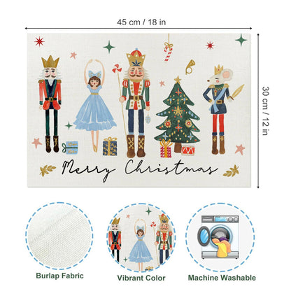 ZCHOMI Nutcracker Merry Christmas Placemats Set of 4, 12x18 Inch Gift Box Winter Table Place Mats for Kitchen Dining Home Party Decor