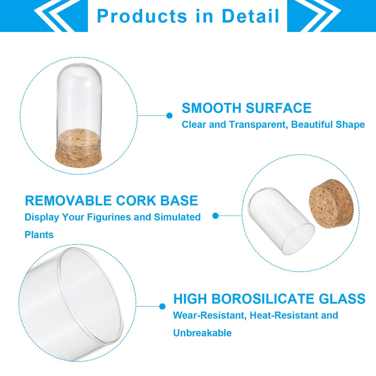 PATIKIL Clear Cloche Glass Dome, 4 Pack Glass Bell Jar Display Case Tabletop Centerpiece with Cork Base for LED Light Plants Home Decor 1.46x3.15inch