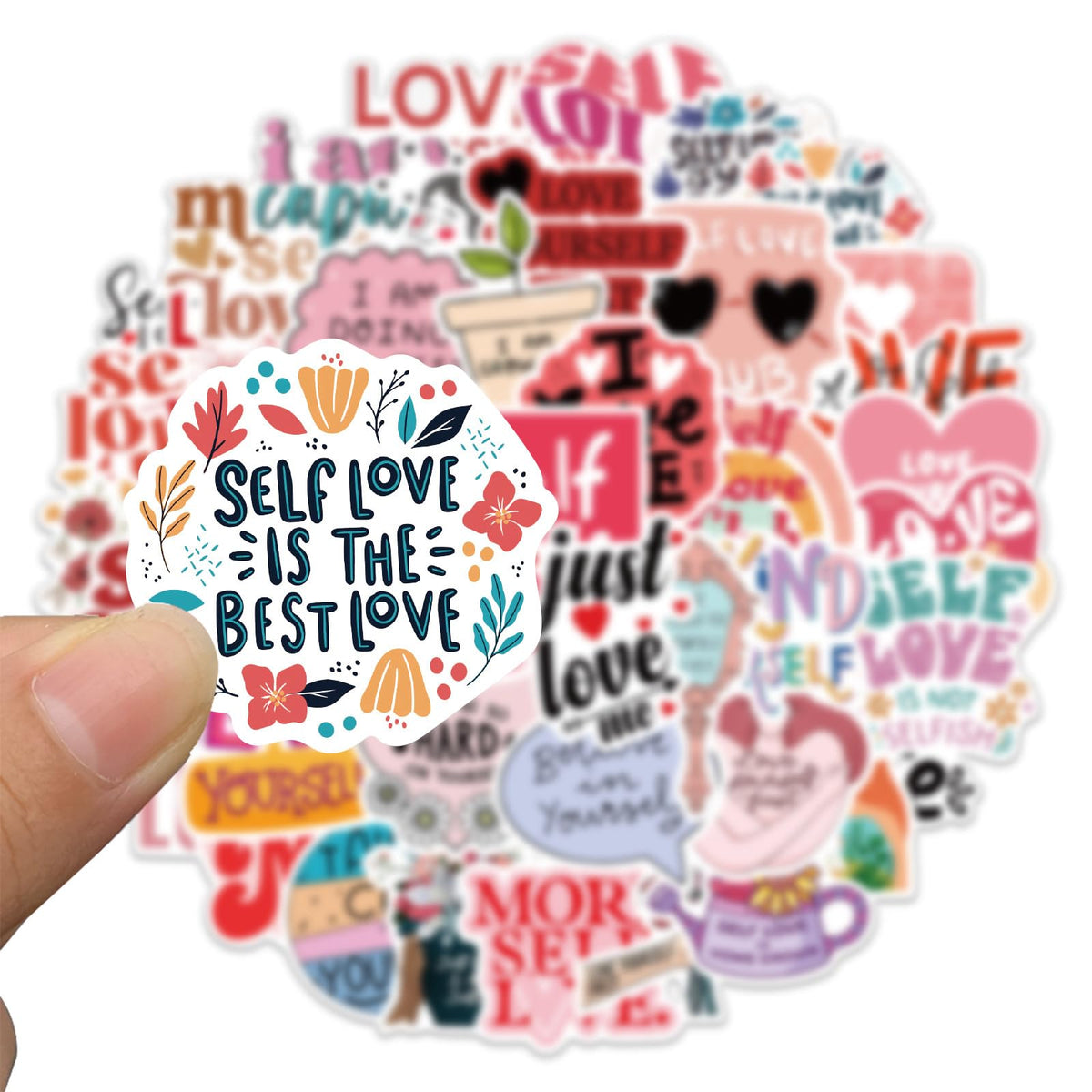 50 PCS Self love Stickers Love Yourself Sticker Self Care Self-approval Decals for Journaling Laptop Scrapbook Water Bottles Guitar Suitcase Waterproof Vinyl Gifts for Women Girl Kids Teens (Selflove)