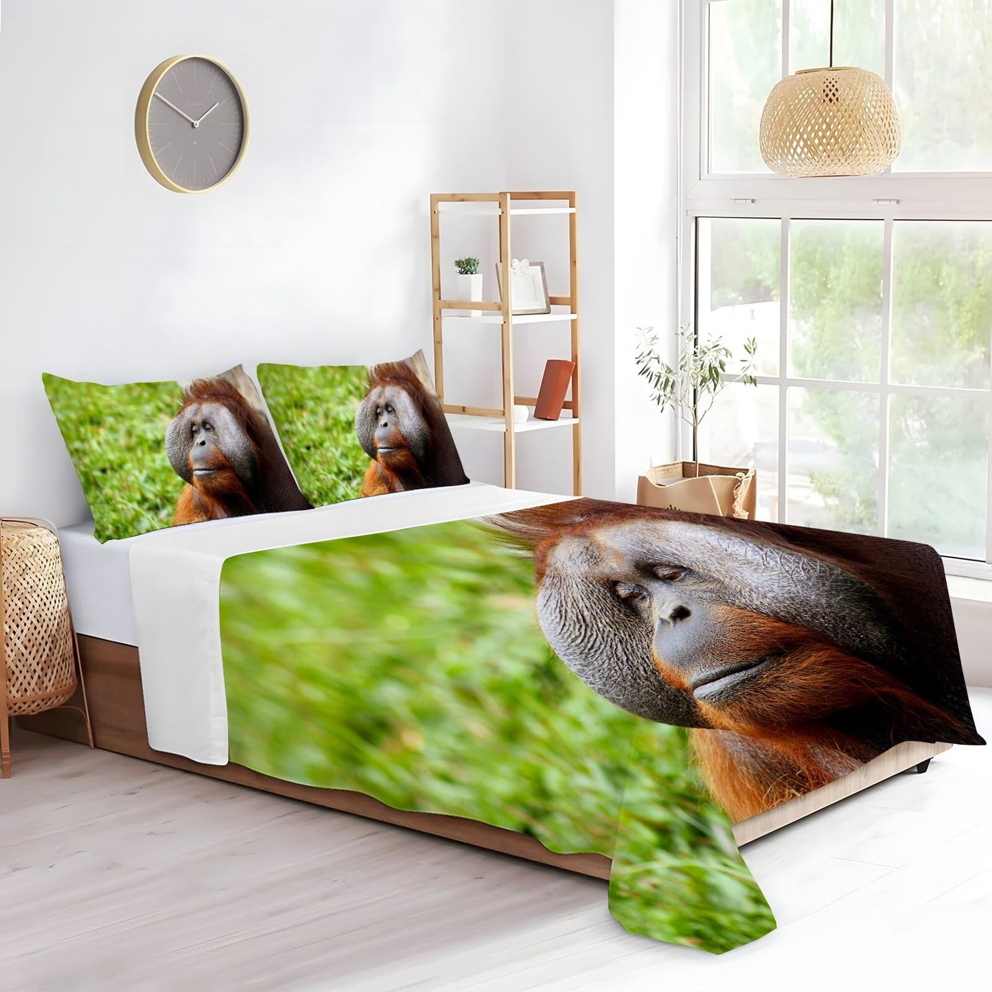 Gorilla Full Size Sheet Sets - Borneo Orangutan Bed Sheets Set with 1 Fitted Sheet,1 Flat Sheet and 2 Pillowcases for All Season Without Filler 4 Piece (Fitted Sheet, Flat Sheet, Pillow Case)