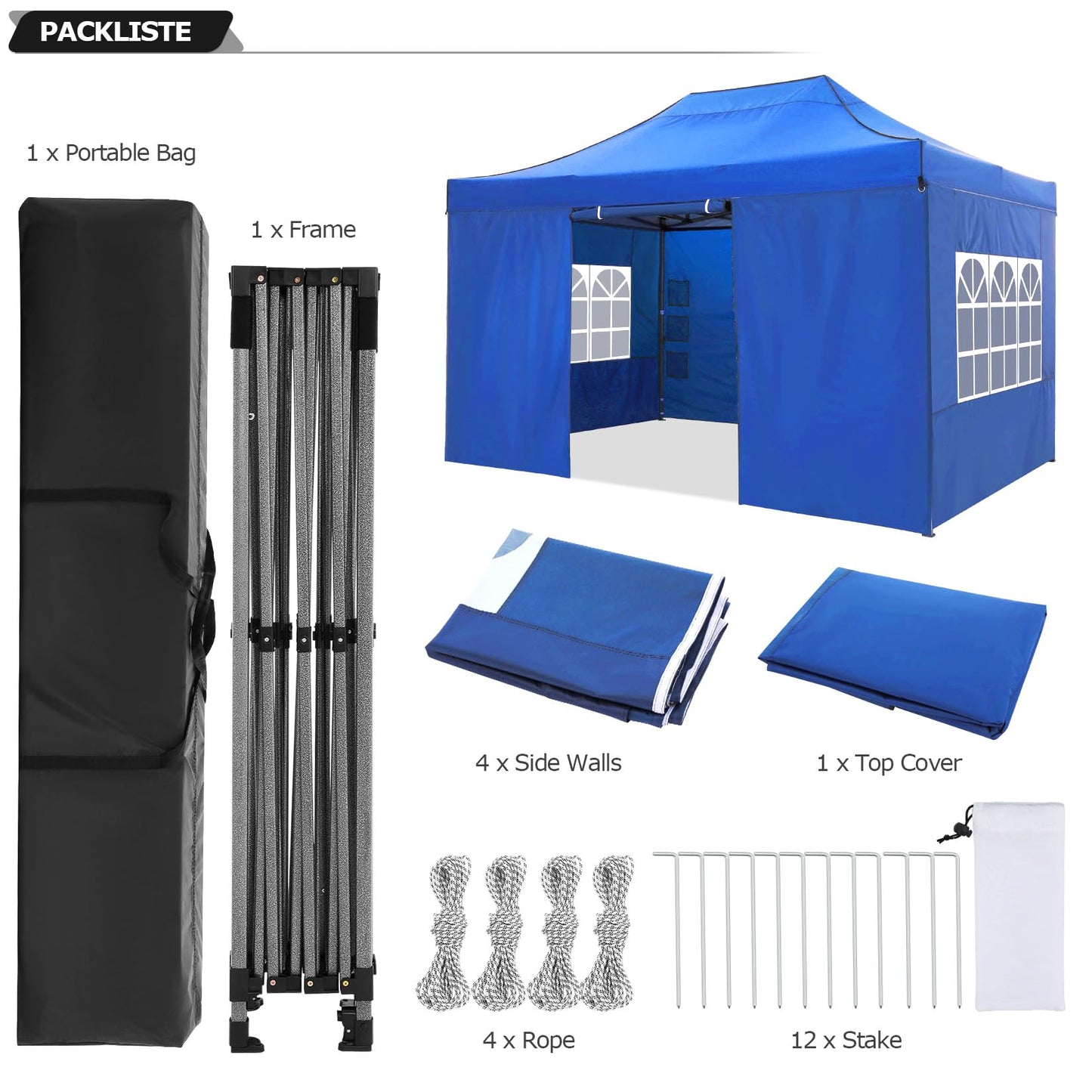 COBIZI 10x15 Pop up Canopy Gazebo 3.0, Easy up Heavy Duty Canopy with 4 Removable Sidewalls, High Stability, All Weather Sunshade 100% Waterproof Outdoor Canopy Tents with Carry Bag, Blue