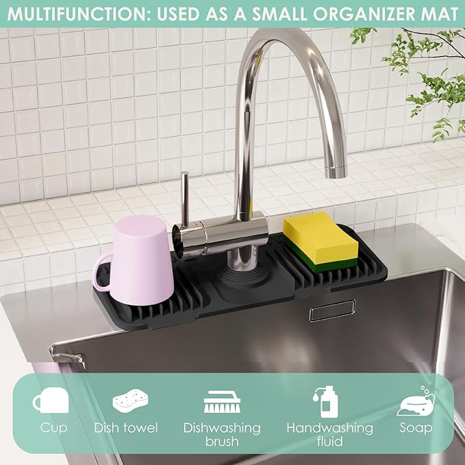 14.6 Inch Silicone Faucet Mat for Kitchen Sink Splash Guard