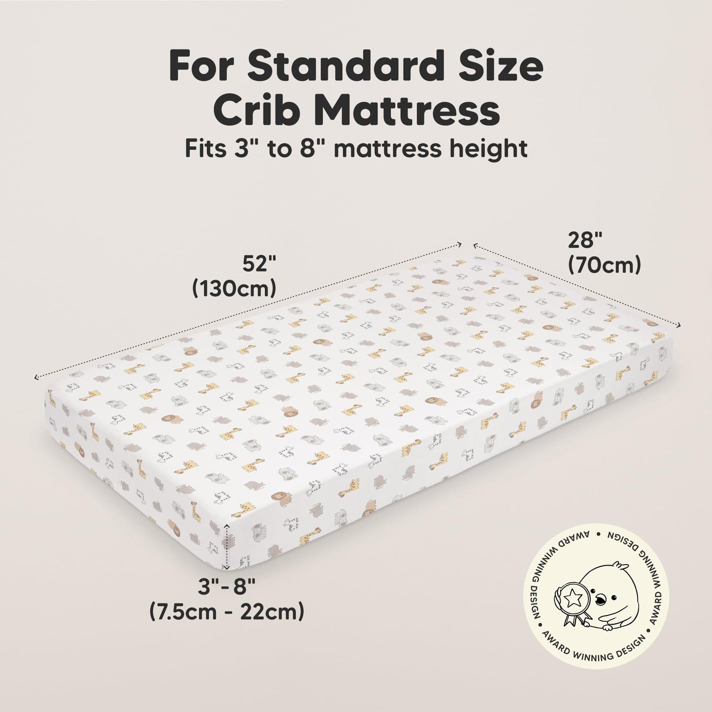KeaBabies 2-Pack Organic Cotton Crib Sheets for Boys, Girls - 52x28 Fitted Crib Mattress Sheet Neutral, Breathable Cover for Baby Bed Set, Toddler Mattress, Soft & Cute Prints (KeaSafari)