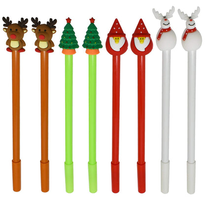 Maydahui 28 PCS Novelty Christmas Series Rollerball Pens Christmas Tree Snowman Reindeer Santa Claus Style Black Gel Ink for Office School Party