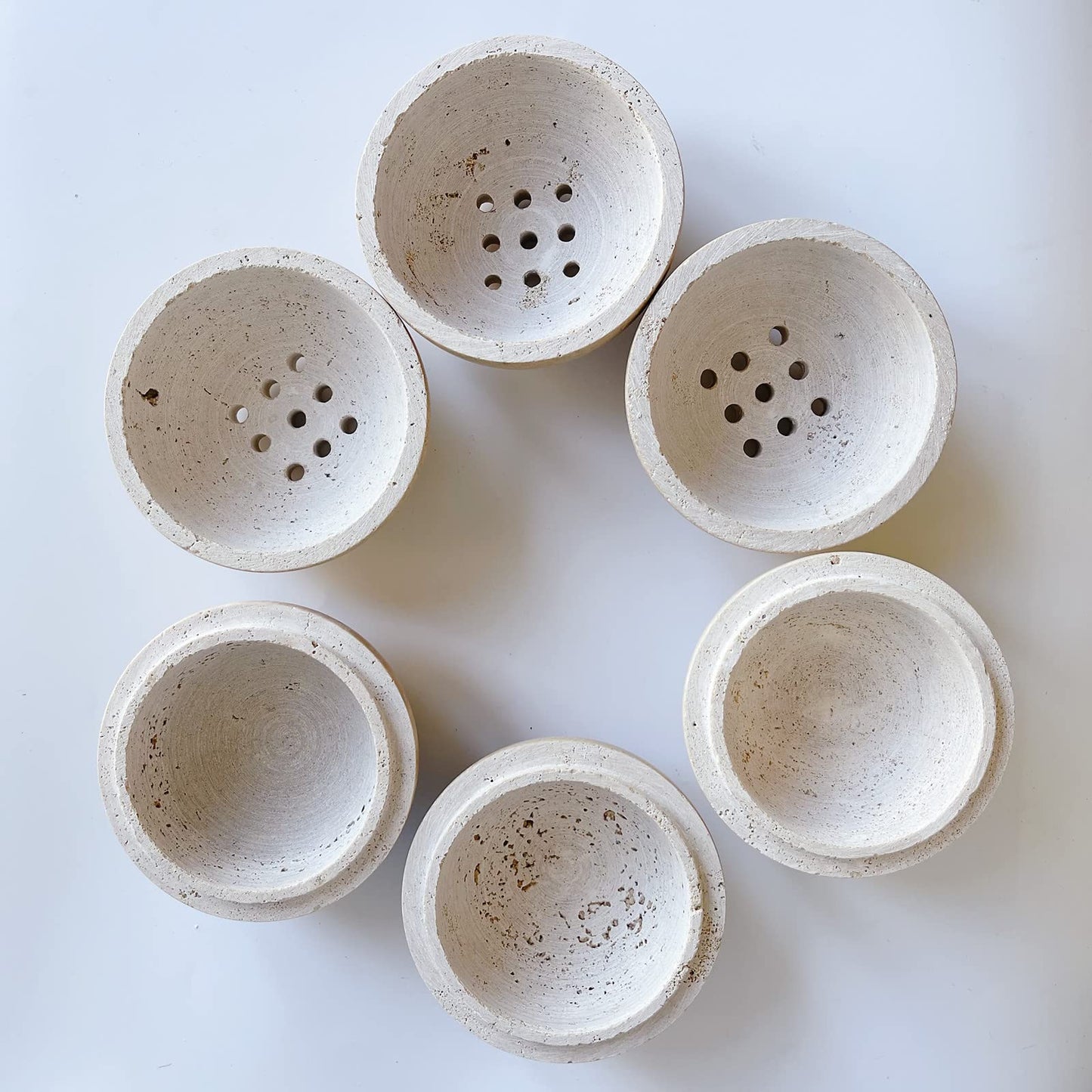 SAIDKOCC 9 Holes Handmade Natural Marble Round Incense Burner Holder for Meditation Decorative Room/Kitchen/Coffee Shop (Beige Travertine Stone)