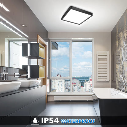 Defurhome LED Ceiling Light,24W 2200LM,150W Equivalent,5000K Daylight White,Waterproof IP54,Flush Square Modern Ceiling Light for Bathroom,Bedroom,Kitchen,Porch,Living Room,30cm(Black)