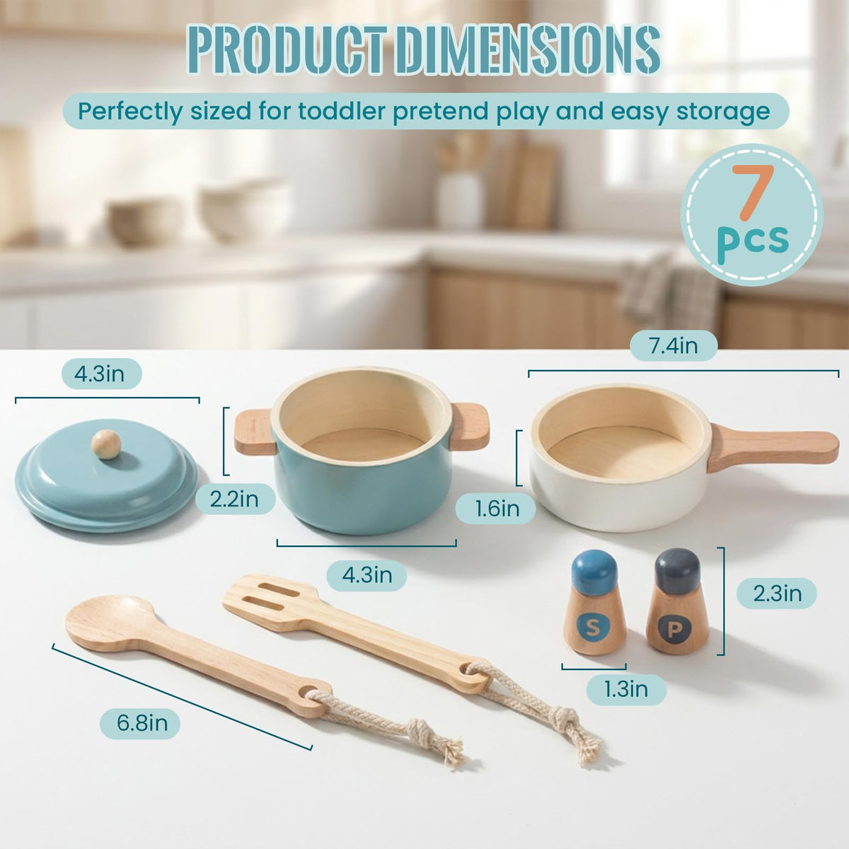 WoodenEdu Premium Toddler Play Kitchen Toys, Wooden Kitchen Utensils, Accessories for Pretend Play Kitchen Set, Montessori Learning Toy, Pretend Cooking Playset, Gift for 3+