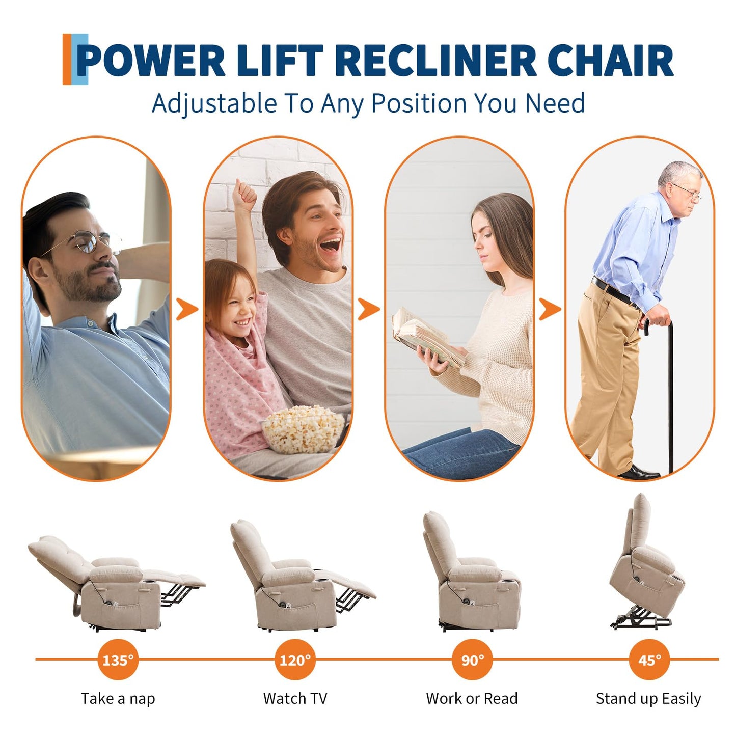 GarveeHome Power Lift Recliner Chair for Elderly with Massage and Heat, Oversized Electric Massage & Heat Recliner with Soft Padded Upholstery, Side Pocket & Cup Holders for Living Room, Beige