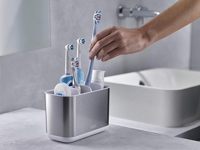 Joseph Joseph EasyStore Stainless-Steel Toothbrush Holder Bathroom Storage